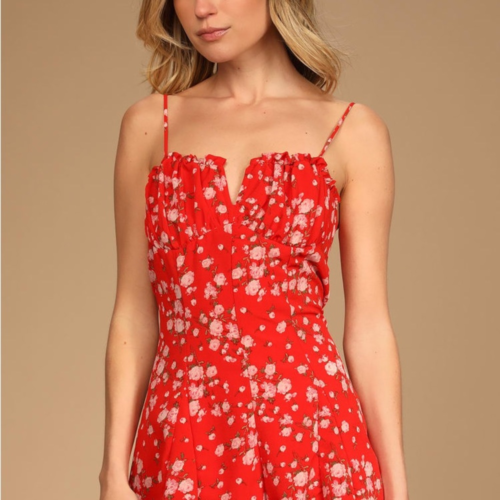 Sage the Label Poppy Punch Red Floral Print Sleeveless Romper